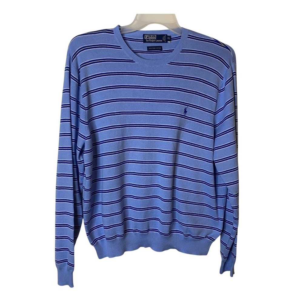 Polo Ralph Lauren Mens XL Blue Striped Pima Cotton Crewneck Pullover Sweater